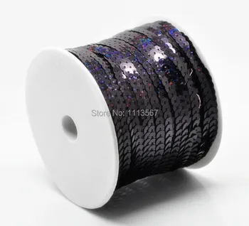 

1 Roll 1 Row Black Flat Sequins Spool String 6mm Decorated Lace Ribbon Trim For Wedding Dress Clothes Accessories Trim t364