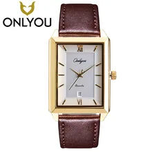Onlyou Lover Часы модные квадратные золотые часы Для мужчин Бизнес кварцевые часы Для женщин Роскошные наручные часы для двоих Подарок