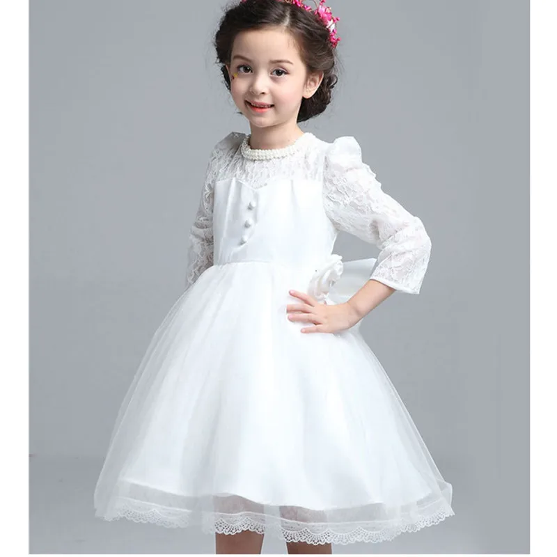 

Elegant Girls Dresses Autumn Winter 2016 Kids Party Girl Princess Dress White Children Clothes Long Sleeve Lace Tutu Vetement
