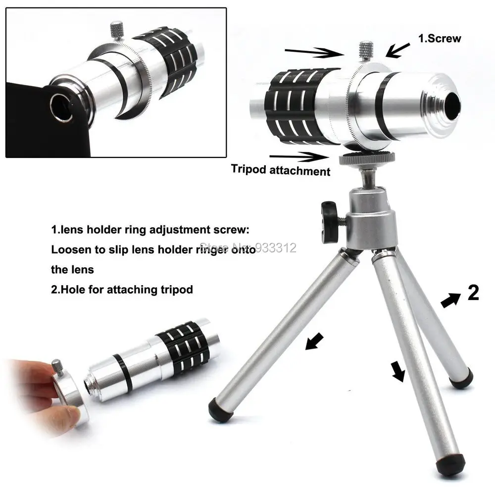 12x Zoom Aluminum Optical Telescope Telephoto+Case+Tripod Lens