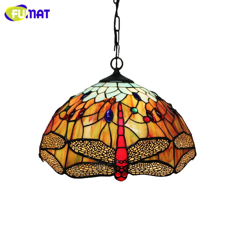 Tiffany Pendant Light Vintage Classic  Restaurant Suspension Lightings Creative Stained Glass Dragonfly Yellow/Green  lights