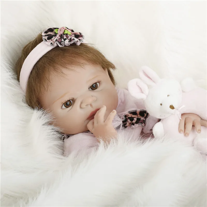 SanyDoll 22 дюйма 55 см силиконовые куклы reborn розовое Соединенное платье милая кукла