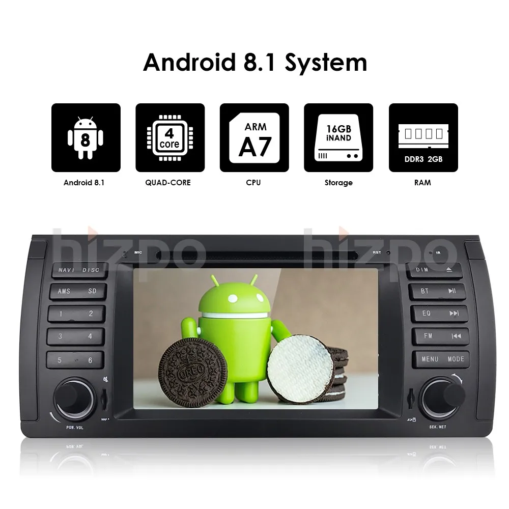 Clearance Hizpo Android 8.1 IPS Car DVD Player Radio GPS For BMW 5 Series E39 1996-2001 17PIN 2002-2003 40 PIN WIFI Bluetooth 2G+16G 1080P 8