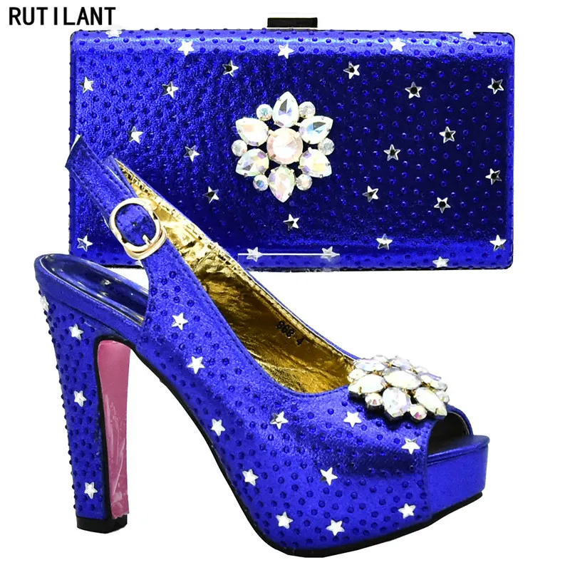 

Italian Ladies Shoes and Bags To Match Set Decorated with Rhinestone African Women Shoes Bags Set Nigerian Women Wedding Shoes