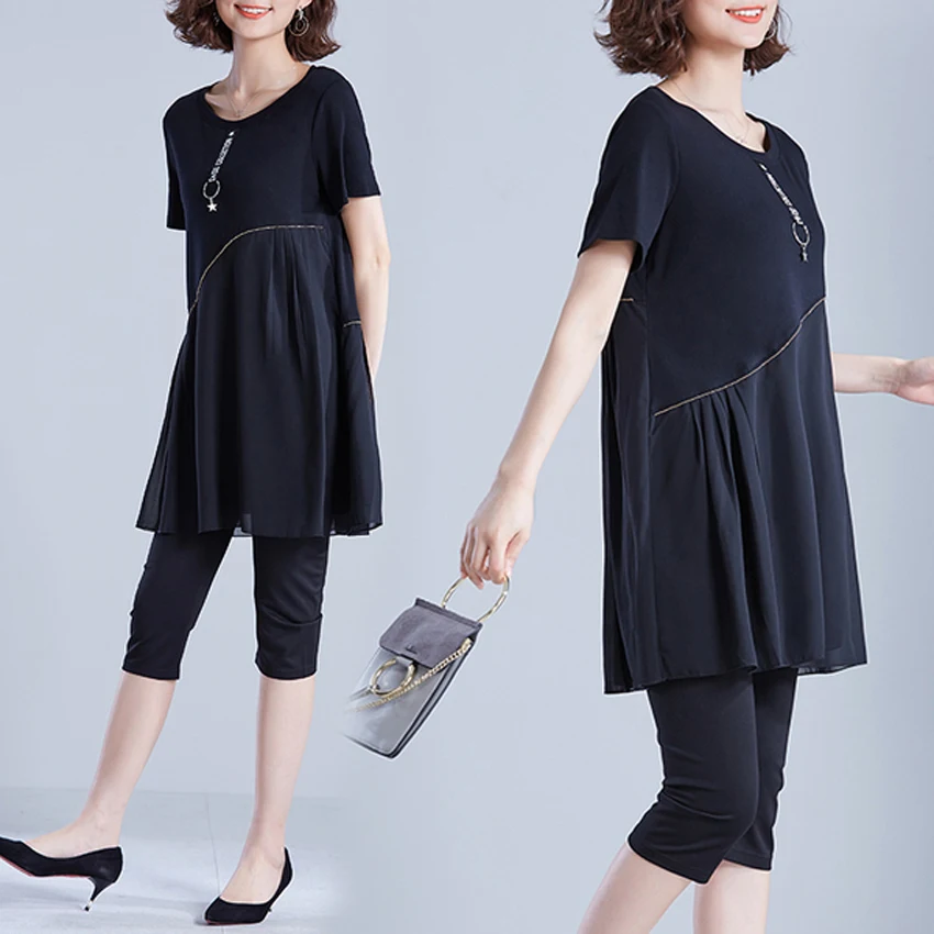 

Women 2 Piece Sets 2019 Plus Size Large Outfit Tracksuit Pant and Top Co-ord Set Xxxl 4xl 5xl Summer Black Female 2PCS Clothes