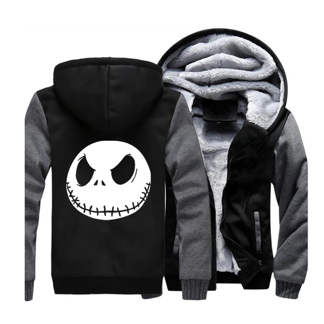 Skull Jack Skellington Funny Halloween Town Pumpkin King Streetwear Hoodies Sweatshirt Men Winter Fleece Warm Thick Jackets Coat