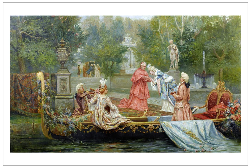 

Classical figurative painting canvas poster beauty picture portrait pastoral style seascape pictures with figures on boat