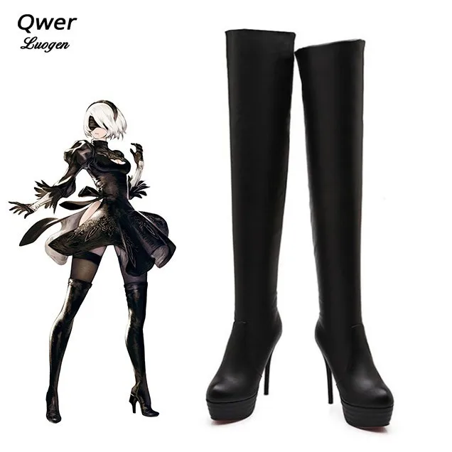 

Harajuku Handmade for Game NieR Automata 2B A2 9S Cosplay Shoes Custom Made Long Boots Costume Shoe