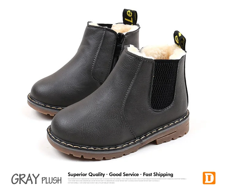 2018 Children Martin Boots Classic Style Plush Kids Boots Snow Pu Leather Warm Winter Shoes Rubber Falt Boys Girls Boots 569 (14)