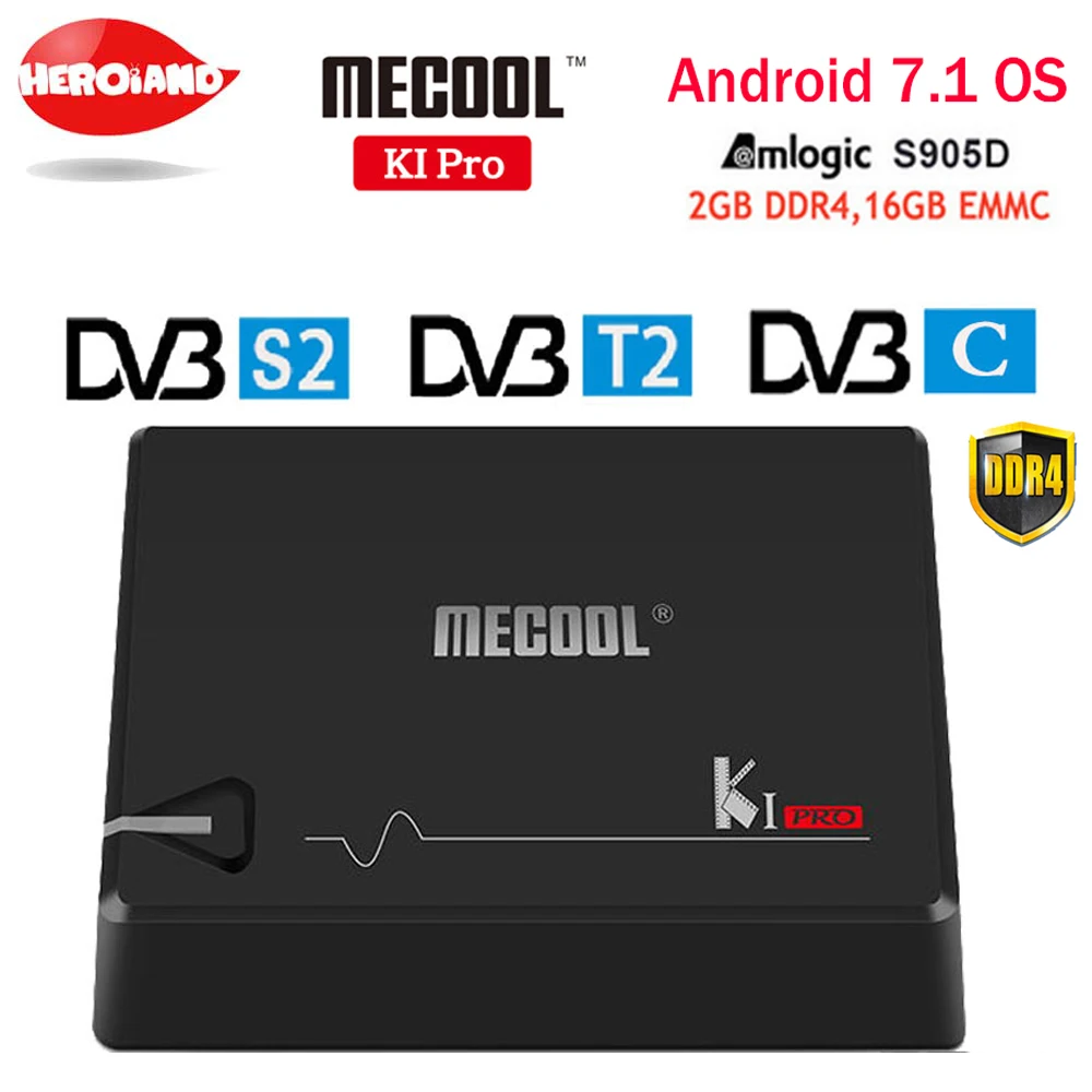 

MECOOL KI PRO TV Box K1PRO DVB S2+T2 Amlogic S905D Quad 2G+16G DVB-T2&S2/DVB-T2/DVB S2 DVB-C Set Top Box Android 7.1 TV Box