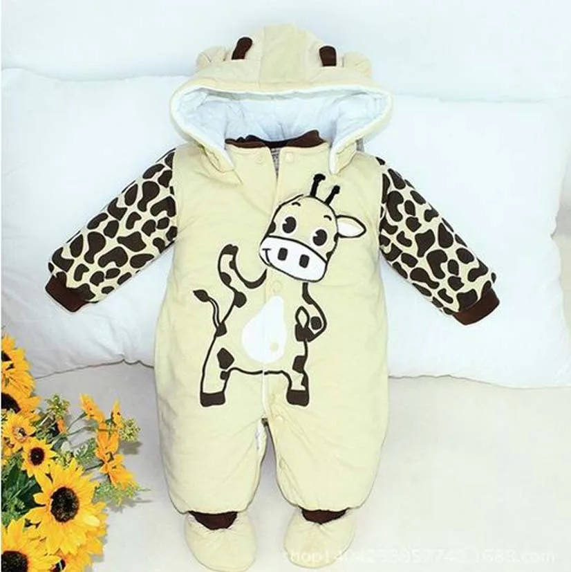 Hot Selling cartoon animal style cotton-padded baby romper infant warm cow and beetle suit kid clothing free Shipping