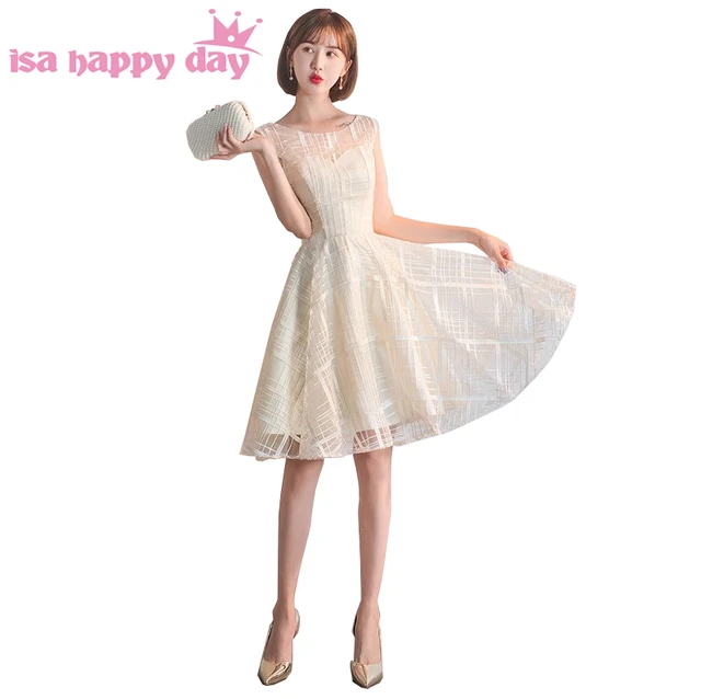 elegant champagne bridemaid night dress women special tulle brides maid girls beautiful daily short dresses for women H4278