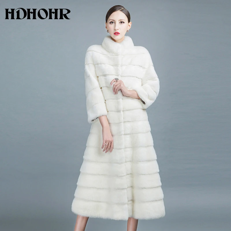 

HDHOHR 2019 High Quality Natural Mink Fur Coats Long With Skirt Women Winter Real White Mink Coats Slim Warm Fur Jackets Feamle