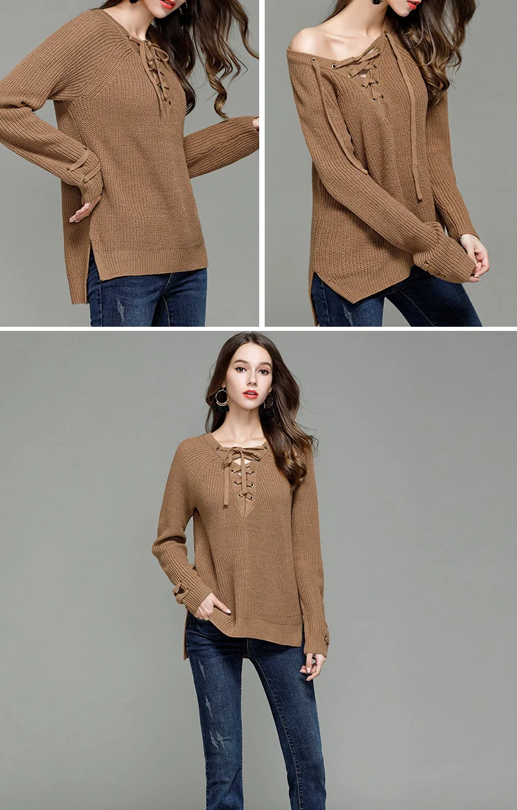 2017 autumn new fashion suit sweater women Europe and the United States sexy V collar with knitted bottoming shirt (8)