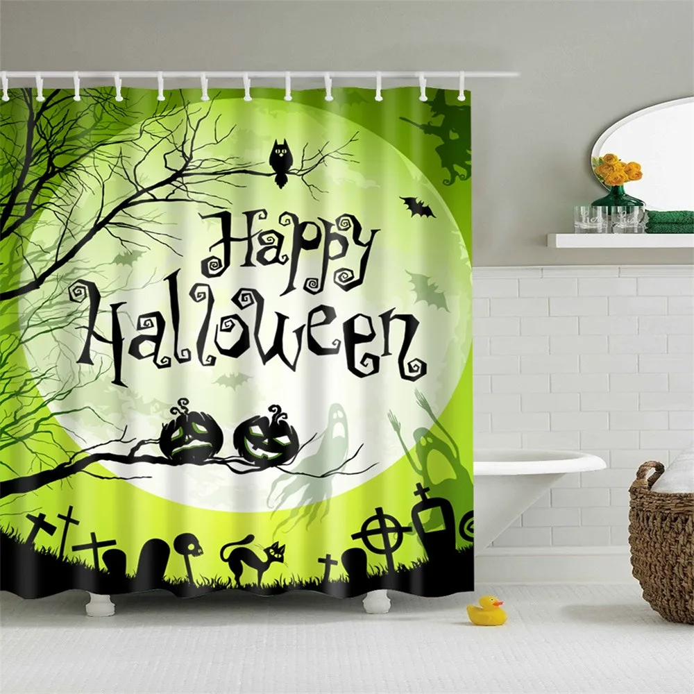 Happy Halloween Водонепроницаемый полиэстер Ткань душ Шторы предназначен для стандартизированные ванны& C в форме Шторы Крючки