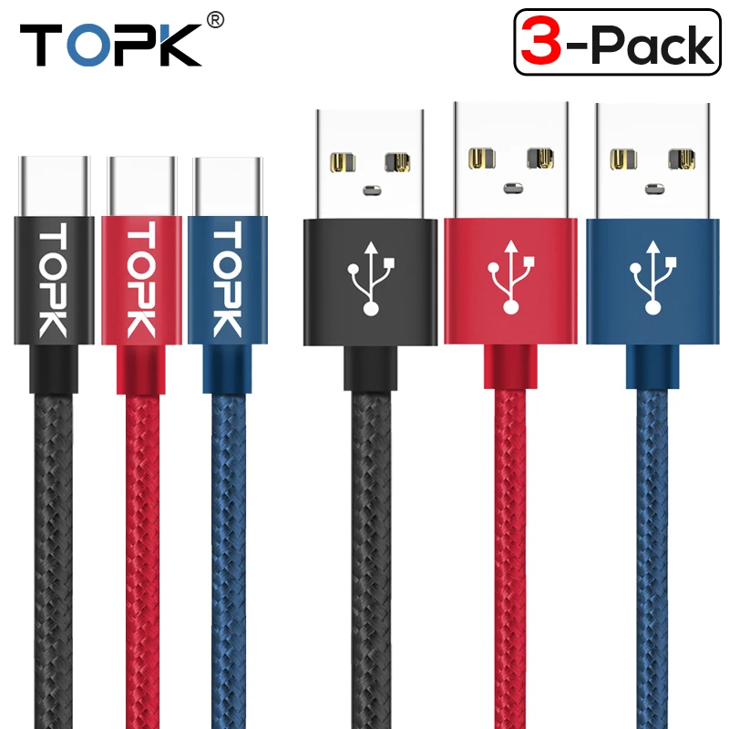 TOPK [3 Pack] 2.1A(Max) 1.2M USB Type C Cable Soft Nylon