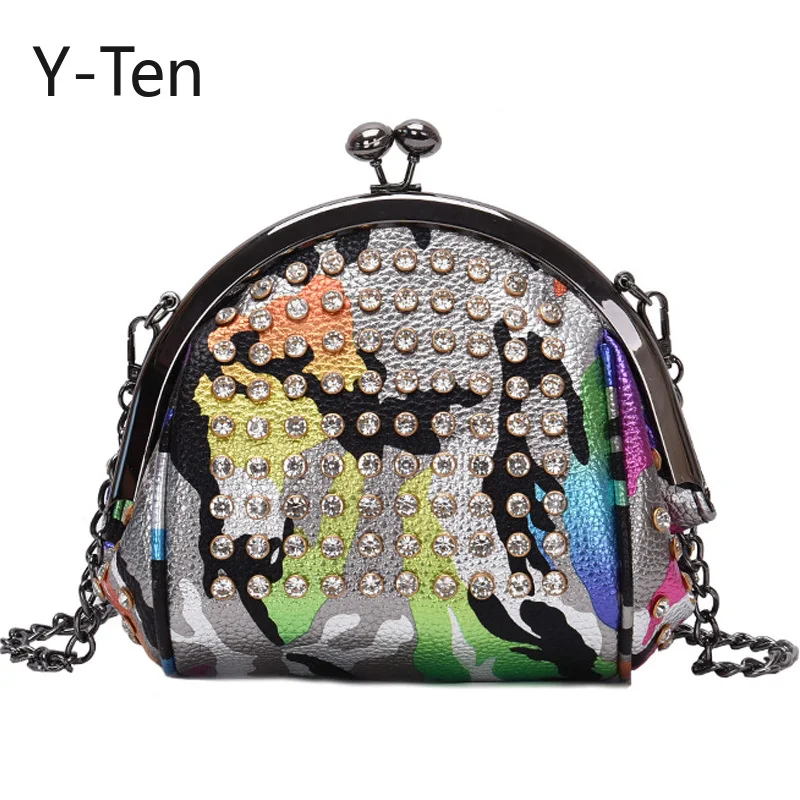 

Fashion shell bag woman 2018 new chic chain bag crossbody bag personality rivet with diamond handheld female bag