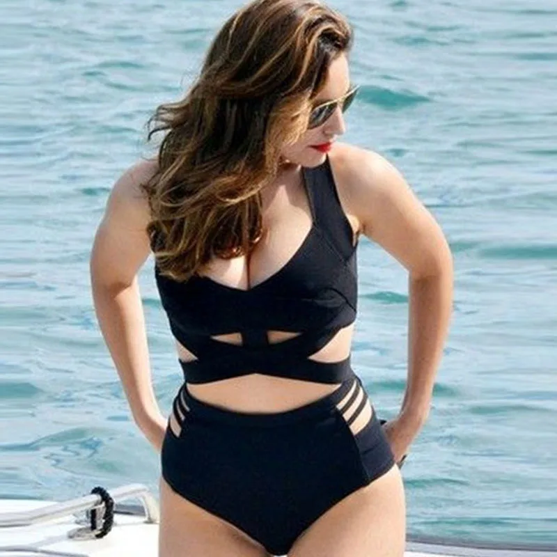 

New 2017 Sexy Bikini Set Swimsuit Black Plus Size Swimwear Women Bandage Large Size Bathing Suits Biquini Vintage Retro Bikini