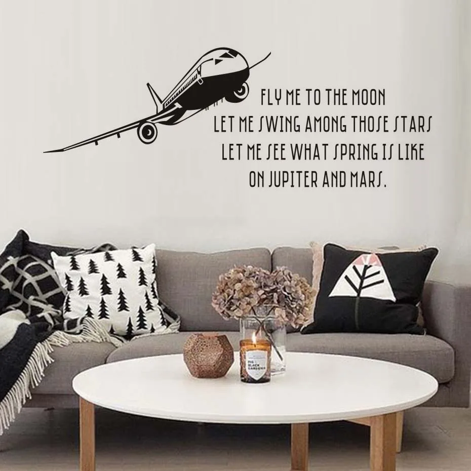 Fly Me To The Moon Наклейки на стены самолет дизайн Съемный Виниловый Стикер стену для