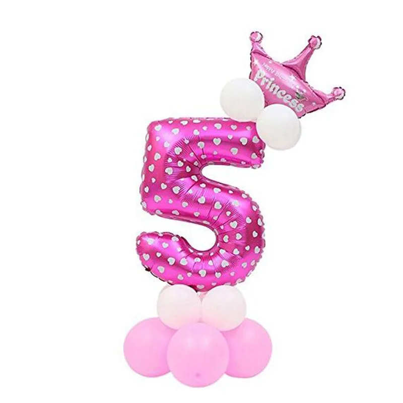 WEIGAO 14 шт воздушные шары в форме цифр номер фольги Воздушные шары воздушный шар на день рождения 1 день рождения декор воздушный шар рисунок DIY шар поставки - Цвет: Dot Pink 5