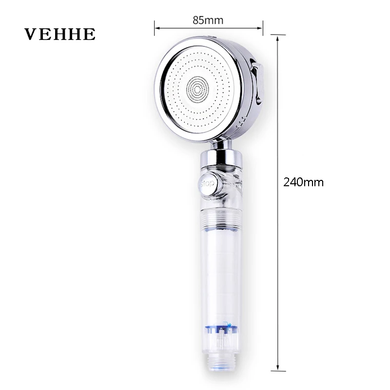 VEHHE 3 Function Filter Shower Head with Stop Button Bathroom