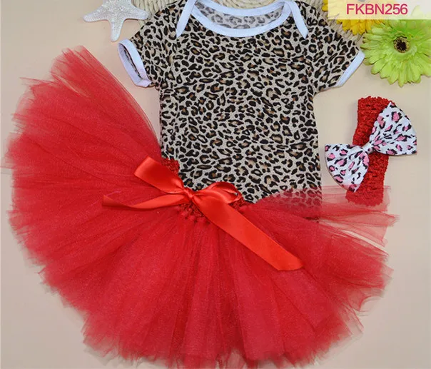 

Newborn girls Leopard cartoon bodysuit+Gauze Manual tutu skirt+bow headband three pieces suit Infant Toddler Chirstmas tutu sets