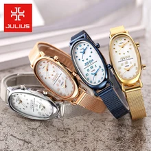 Двойной часовой пояс оболочки Близнецы женские часы Япония кварцевые женские часы тонкой моды платье браслет девушки подарок на день рождения Julius Box