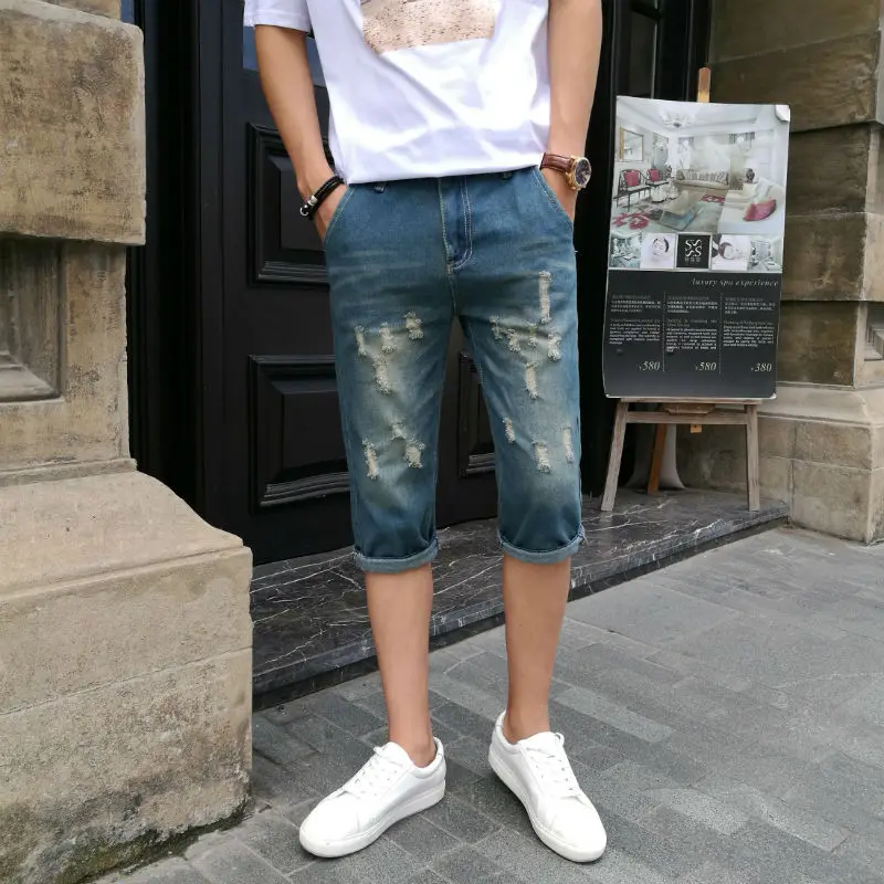 Оригинальные летние джинсы короткие мужские шорты мужские новые мужские джинсовые шорты с дырками Ретро ковбойские шорты мужские ete
