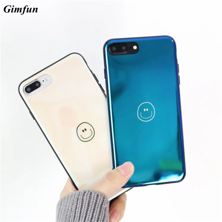 

Gimfun Blue Laser Smiling Face Case for IPhone X 6 6s 7 8 Plus Soft Tpu Silicone Shinny Back Cover Female Couples Best Gift