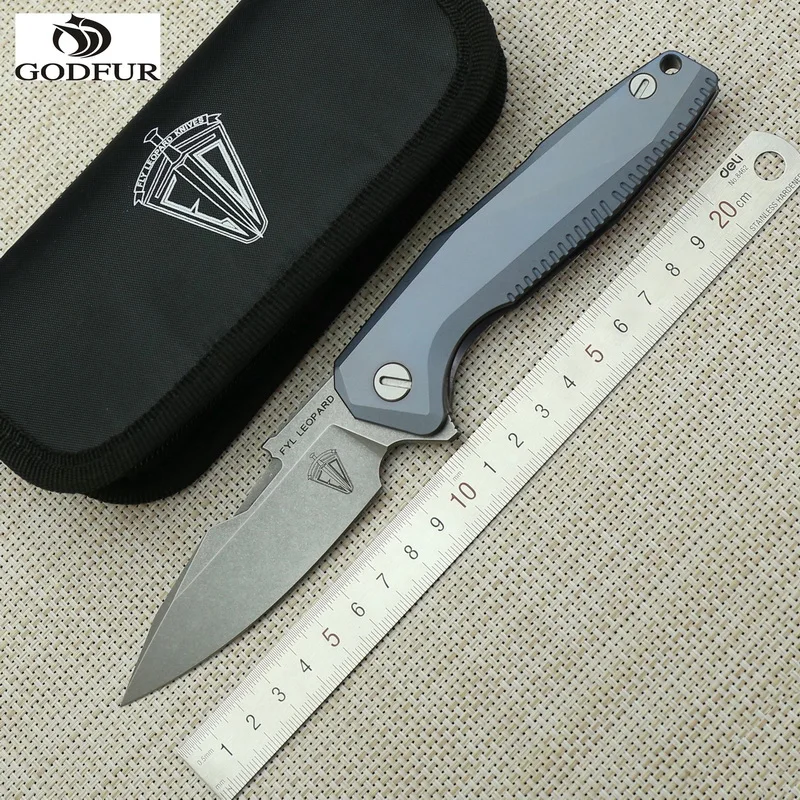 

GODFUR leopard Original S35VN blade Titanium Handle Flipper folding knife Outdoor Camping EDC tool Hunting Hiking pocket knives