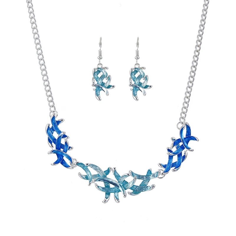 Bohemian Alloy Oil Drip Leaves Jewelry sets Beautiful Leaves Necklace