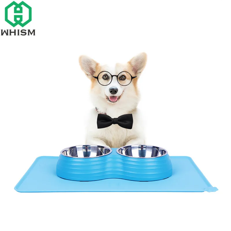 

WHISM Waterproof Pet Mat for Dog Cat Silicone Pet Food Pad Non-slip Pet Bowl Drinking Feeder Tablemat Large Dog Feeding Placemat