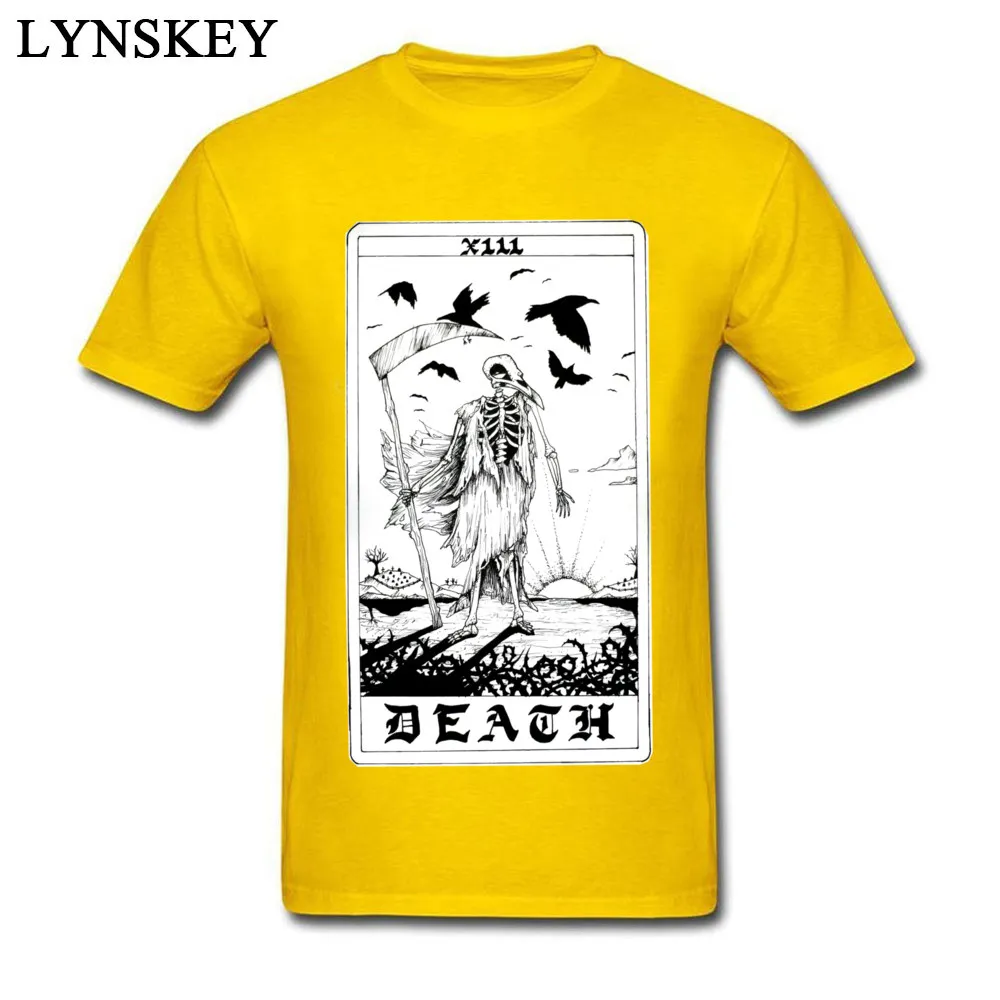 Men Designer Summer Tops Shirts Death Tarot Card Round Neck Summer 100% Cotton T-Shirt Group Short Sleeve Clothing Shirt Death Tarot Card yellow