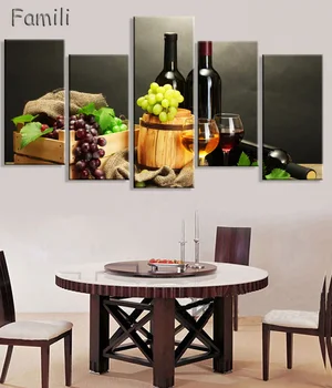 

5panel printed modular painting Barrel red wine canvas print cheap art modern home decor wall art picture for living room