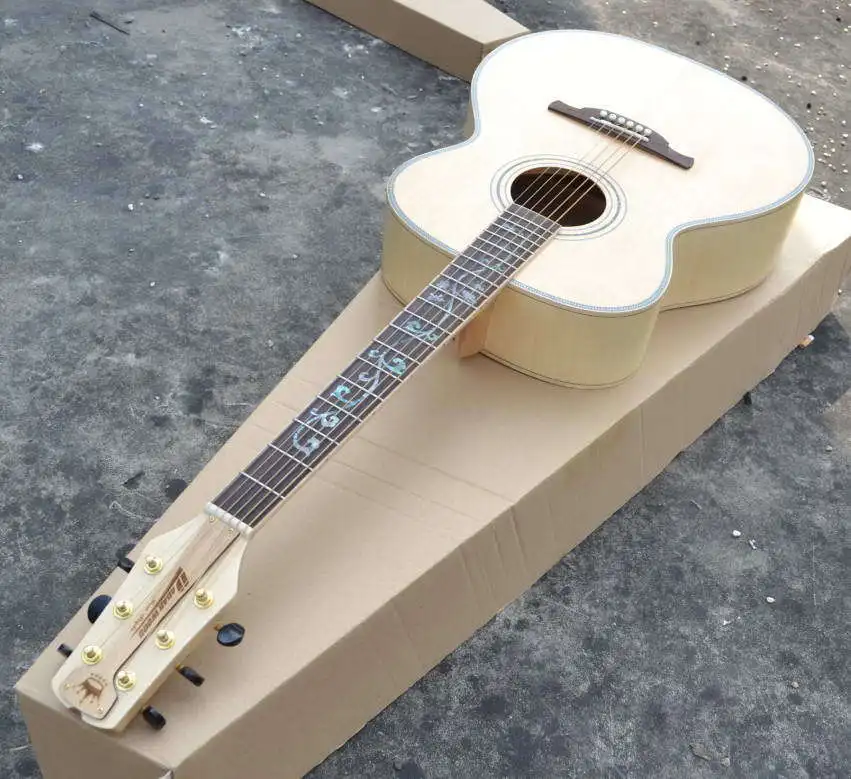 jumbo solid wood spruce with flame maple acoustic guitar 42inch with