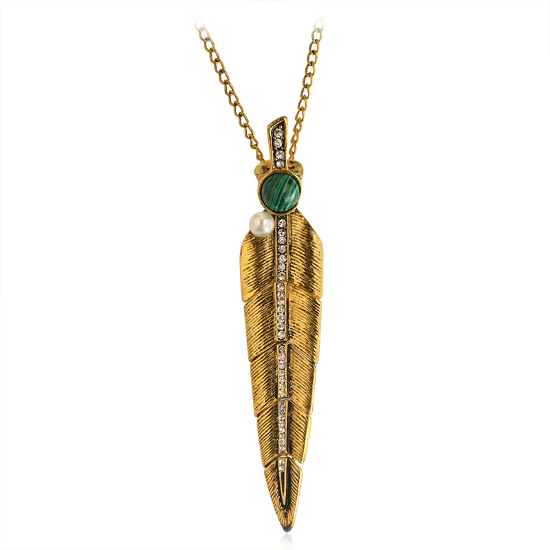 

Miss Zoe Hot Bohemia Feather Necklace Pendant Gold Silver Long Chian Crystal Stone Vintage Ethnic Jewelry BOHO Accessories Women