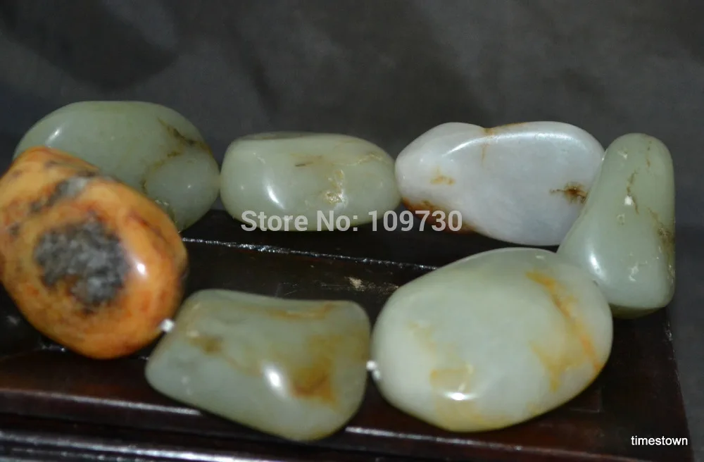 

001545 Chinese Hetian Jade Pebble Raw Bead Bracelet Bangle for man