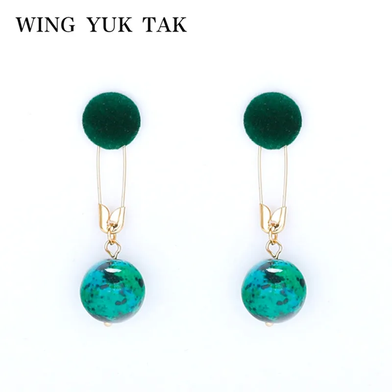 

wing yuk tak Limited Natural Stone Ball Stud Earrings For Women Trendy Jewelry Green Vintage Ethnic Handmade Statement Earrings