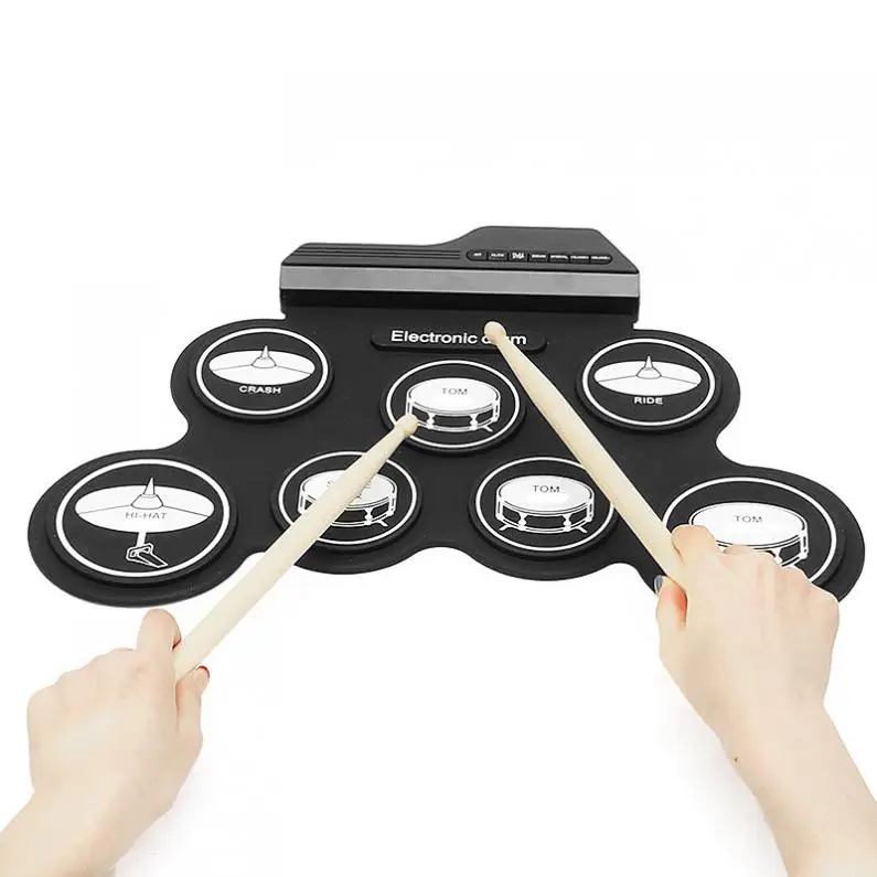 Portable Electronic Digital USB 7 Pads Roll up Drum Set Silicone Electric  Drum Kit with Drumsticks and Sustain Pedal