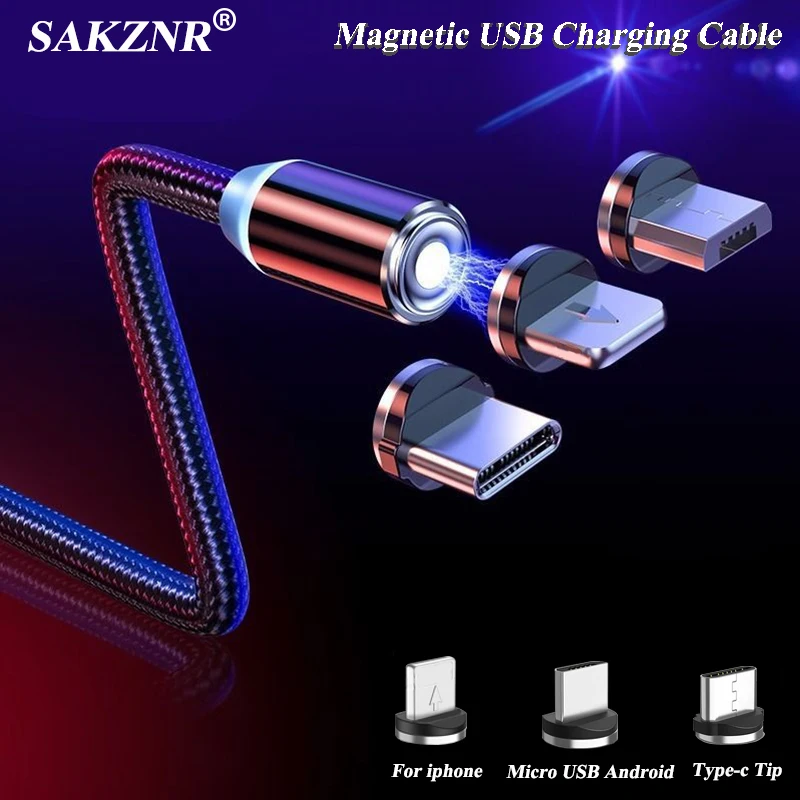 

SAKZNR Magnetic Cable Micro USB Type C Fast Charging For iPhone X XR 8 7 6 Samsung S8 S9 Android Phone Magnet Cable Charger Cord