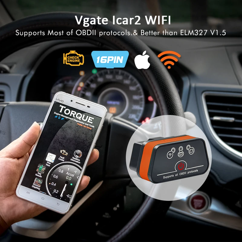 Vgate Wi-Fi iCar 2 OBDII ELM327 iCar 2 Wifi/BT OBD2 диагностический инструмент для IOS для iPad Android сканер кода