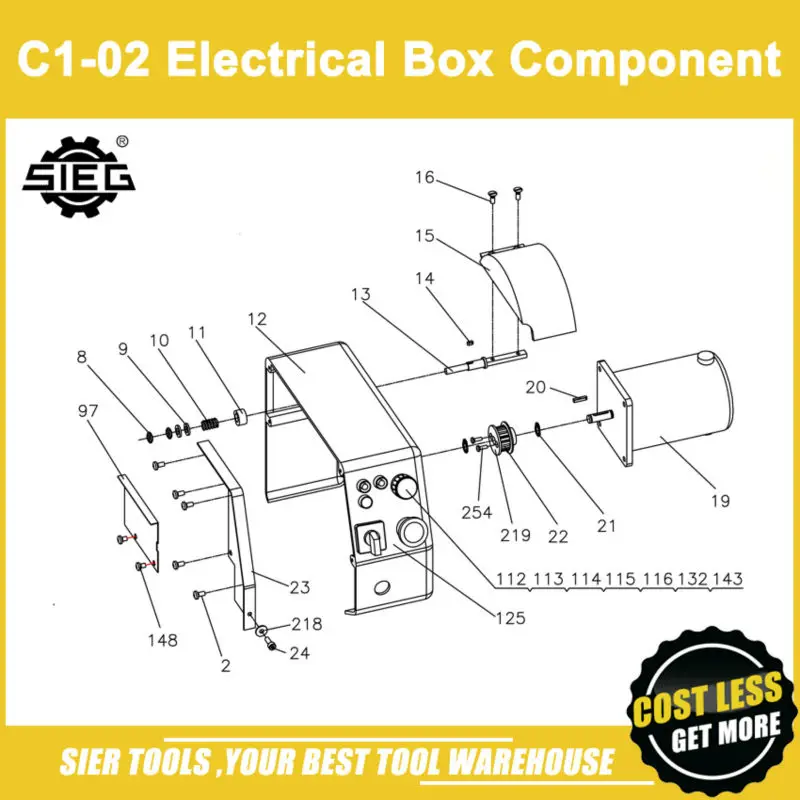 

Free Shipping!/C1-02 Electric Box Components/SIEG Parts for C1&M1 Mini Lathe Machine