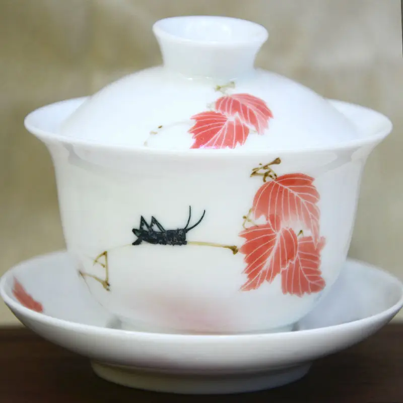 Керамическая фарфоровая чайная чашка/Gaiwan с традиционным китайским расписанным вручную бананом картина с изображением листьев PTS-XCBJYL