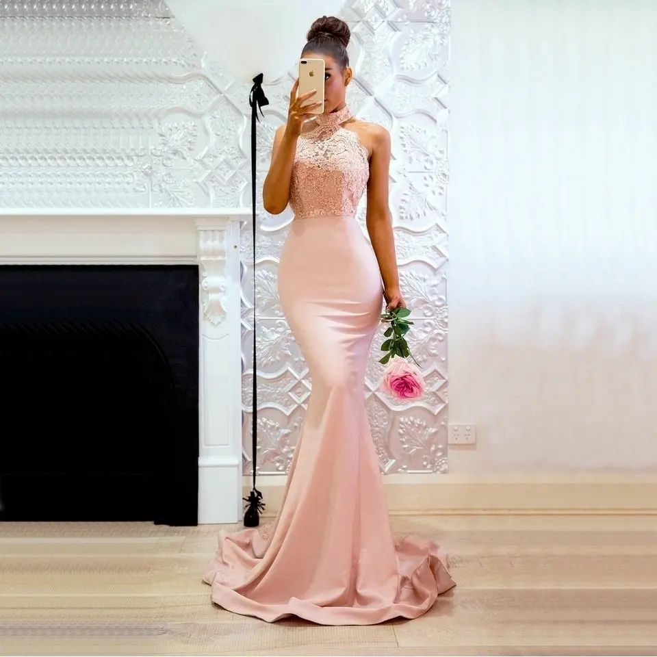 Сексуальные вечерние платья с открытой спиной со шлейфом Кружевное вечернее платье русалка Новогоднее пикантное платье - Цвет: Pink