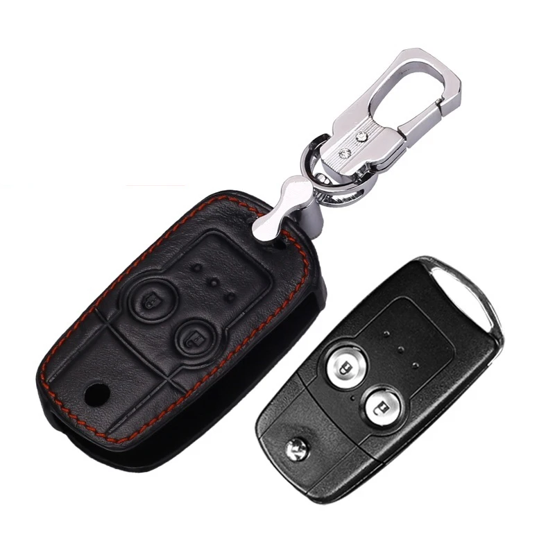 Чехол из натуральной кожи для автомобильного ключа, держатель, кошелек для Honda Crosstour CRV, 2 кнопки дистанционного ключа, защитная сумка