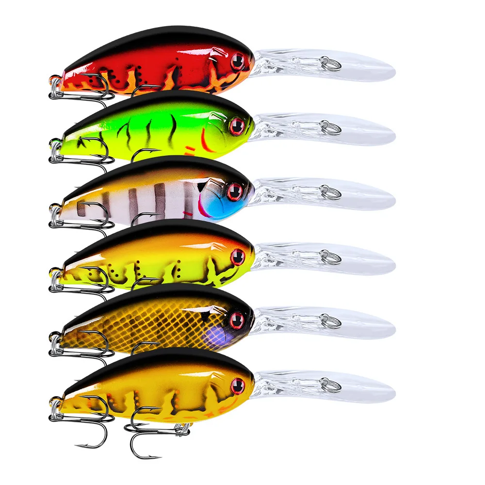 

New YUZI 6PC Crank 6 colors Fishing Lure 17.5g-0.62oz/11.5cm-4.53" Plastic Hard Bass Bait Saltwater 3D Eyes Fishing Wobblers