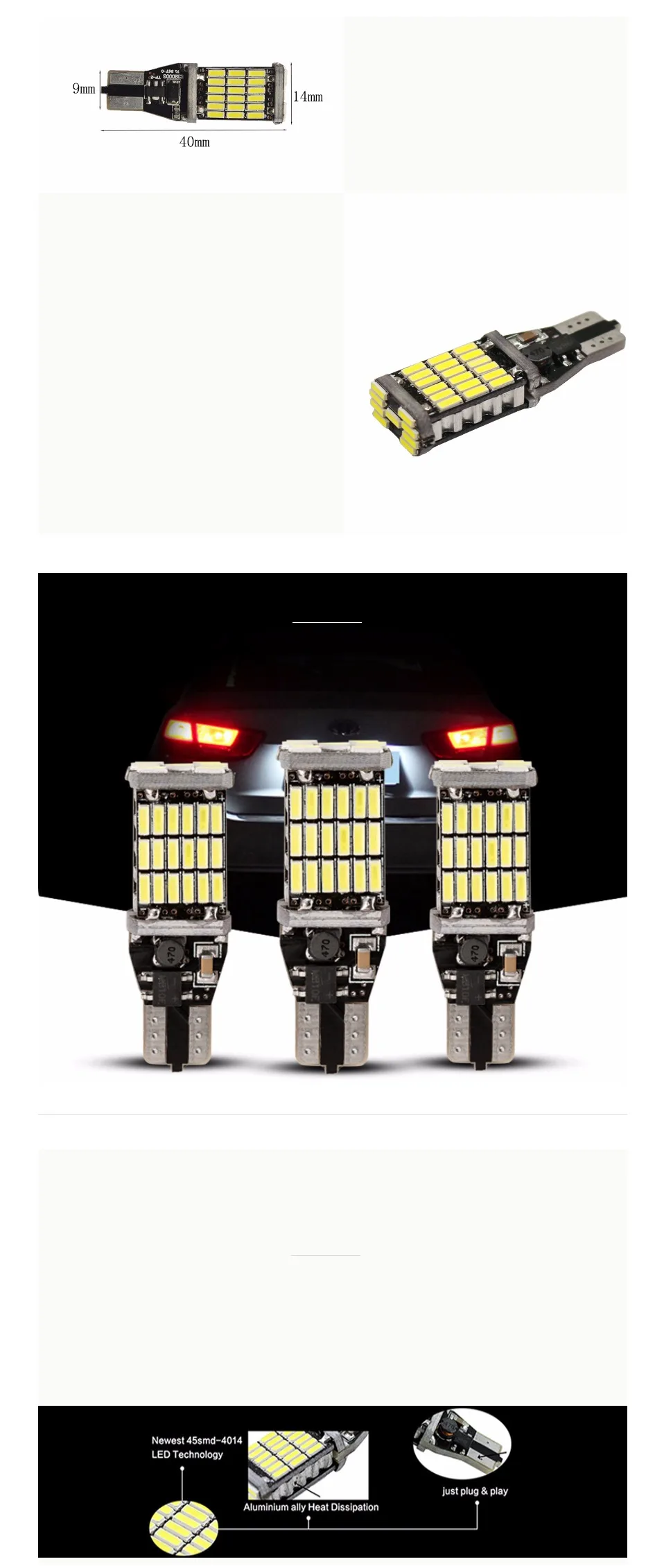 2 шт. Canbus Error Free 921 912 T10 T15 SMD 4014 45smd чипсеты светодиодный лампы для резервные фары заднего хода автомобиля