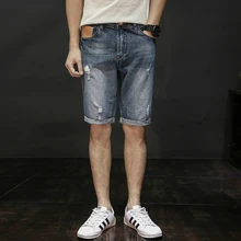 Рваные джинсовые шорты для мужчин, большие размеры 28-40, большие и высокие мужские бриджи, короткие бермуды, Капри с дырками, джинсовые рваные шорты для мужчин