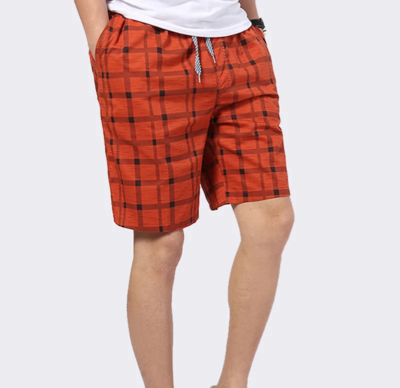 Fashion Plaid Printed Mens Board Shorts Casual Summer Cotton Man