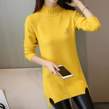 

2020 autumn and winter new hedging knit half-length collar long sweater female long sleeve Korean large size